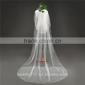 Wholesale Wholesale White Wedding Lace Long Tulle Bridal Veils 2017 HL07 thumbnail-2