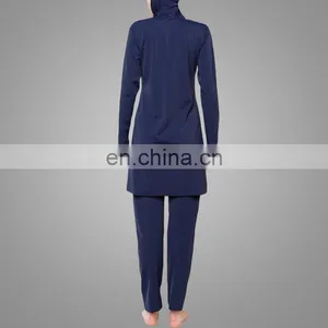 Modest Muslim Women Full Cover Swimwear Navy Embroidered Swimsuit thumbnail-4