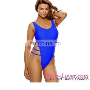 Royal Blue Strappy High Leg Lace Up Back One Piece Swimsuit Sexi Ladies Mature Bikini Swimsuits thumbnail-1