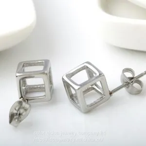 Fashion Jewelry Stainless Steel Hollow Square Earrings for Men/Women thumbnail-1