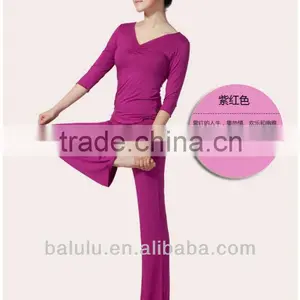 Ladies Gym Wear Soft Modal v Neck Long Sleeve Women's Yoga Fintess Wear Gym t Shirt Fitness Wear thumbnail-2