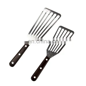 Solid Wood Handle Slotted Turner Stainless Steel Fish Spatula thumbnail-1
