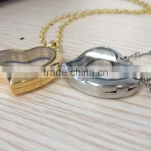 Wholesale Charms Gold Heart Necklace, Glass Memory Lockets thumbnail-1