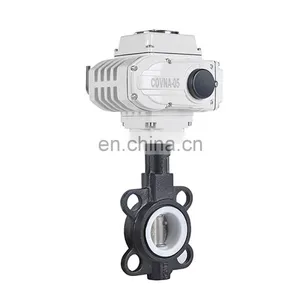 DN150 PN16 6 Inch 12 Volt PTFE Lined Wafer Type Type Electric Actuator Motorized Electric Water Flow Control Butterfly Valve thumbnail-1