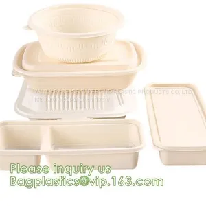 Corn Starch Plastic Round Food Tray Food Tray With Lid Biodegradable Plastic Meal Prep Tray Bio Disposable Corn Starch thumbnail-4