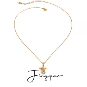 Custom Round Stainless Steel Rhinestone Charm Necklace - 18K Gold Plated Alloy Pendant thumbnail-2