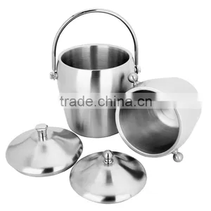 Modern Bar Coolers Ice Tong Double Wall Stainless Steel Mini Ice Bucket Metal With Lid thumbnail-3