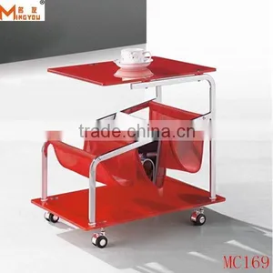 Square Red Tempered Glass Side Table thumbnail-1