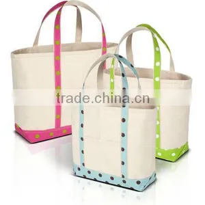 2016 19oz. Cotton Canvas Key West Polka Dot Tote Bag With Convenient Side Slip Pocket thumbnail-1