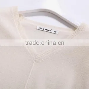 JS-12016 OEM Service V Neck and Elliptic Brim Women Pure Cashmere Pullover thumbnail-3