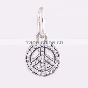 925 Sterling Silver Symbol of Peace With Clear CZ Pendant Charm Bead thumbnail-1