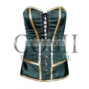 Overbust Steel Boned Corset in Black and Gold Satin Ci-1168 thumbnail-1