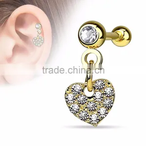Heart Dangle Steel Ear Cartilage Tragus Barbell Stud thumbnail-2