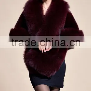 Lady's Real Mink Fur With Fox Fur Coat Mink Fur Coat Poncho / Shawl / Coats thumbnail-3