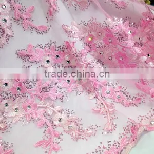 Best Sell Pink African Franch Lace With Sequin thumbnail-1