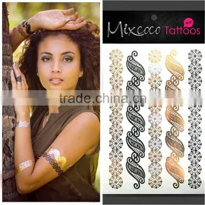 2016 High Quality Metal Fashion Wholesale Price Waterproof Temporary Gold And Sliver Stickers Tattoos thumbnail-2
