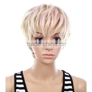 White/blonde Synthetic Short Wig Bangs Ombre Wig Natural Scalp Bob Wig thumbnail-2