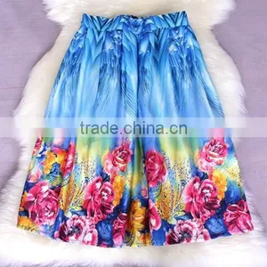 New Fashion Korean Casual Lady Women's Floral Large Hem Pleated Skirt thumbnail-4