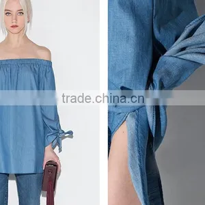Women's Off The Shoulder Pleated Long Sleeve Loose Blouse thumbnail-5
