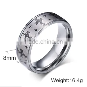 8 mm Cross Band Silver Color Tungsten Carbide Ring thumbnail-2