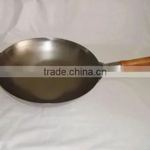 Woodenl Handle Steel Carbon Chinese Wok thumbnail-2