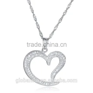 Custom Fashion Vietnam Silver Jewelry Diamond Heart Pendant Necklace thumbnail-5