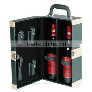 Chinese Factories Wholesale Custom High-grade PU Leather 2 Slot Wine Champagne Boxes, Green Gift Box thumbnail-2