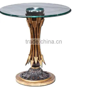 Luxury Design Glass Top Wooden Coffee Table, Antique Tempered Glass Coffee Table, Glass Top Side Table thumbnail-1