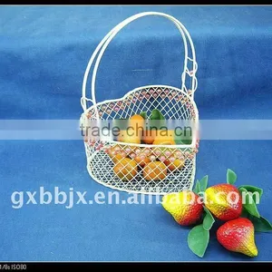 White Heart Shaped Storage Wire Latest Design Fruit Basket Decorative With Red Pearl thumbnail-1