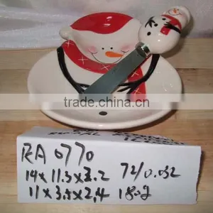 Hand Made Christmas Ceramic Cake Plate & Butter Knife for Supply thumbnail-1