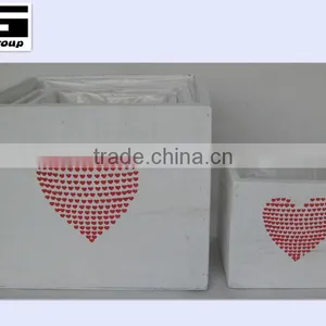 White Wash Square Wooden Flower Pots thumbnail-1