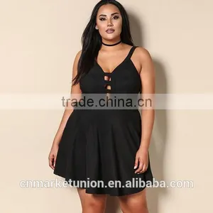 2017 Hot Sale Plus Size Deep V-neck Sexy Dress Clothing for Fat Women thumbnail-1