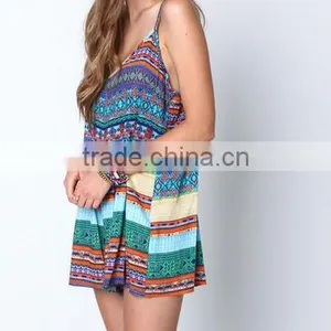 Spaghetti Strap U-neck Indie Festival Print Romper Sexy Casual Jumpsuit thumbnail-2