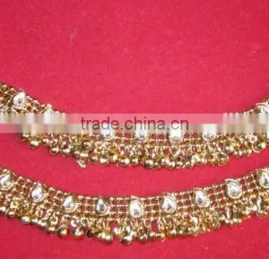 Gold ANTIQUE LOOK Kundan Payal ANKLETS Pair Foot Bracelet thumbnail-2