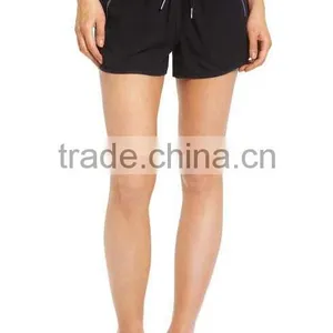 MGOO Hot Sale Women's Drawstring Linen Blend Jogging Pants Black Sport Shorts With Zipper Pockets thumbnail-3