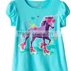 Children's Summer Cotton t Shirts Gils Blue Horse Pattern Jumping Beans T-shirts thumbnail-1