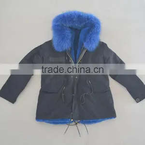 Myfur Hot Sale Black Cotton Women Men Parka With Real Black Raccoon Fur Collar Trimmed Hood thumbnail-4