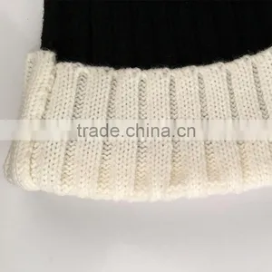Myfur Bi-Color Black/White Genuine Raccoon Fur Pom Puff Wool Acrylic Ladies Beanie thumbnail-4