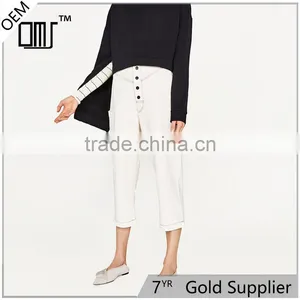 Peg-leg Trousers Cotton White Pants for Women thumbnail-1