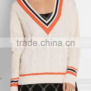 2017 V Neck Plain Sweater Woolen Sweater Design for Ladies thumbnail-3