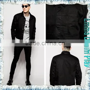 2016 Fashion Mens Long Sleeves Black Cotton Cropped Jean Denim Jackets Wholesale thumbnail-1