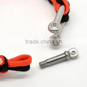 Orange Red Nylon 550 Cord Stainless Steel Shackle Survival Bracelet thumbnail-2
