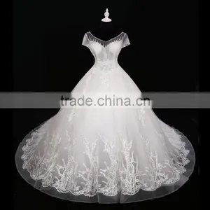 Wholesale 2017 Wedding Dress Elegant A-line Sweetheart Cap Sleeve Tulle With Lace Wedding Gown Bridal Dresses F106 thumbnail-1