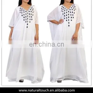 Wholesale White Dubai Kaftan Abaya Muslim Women Maxi Dress (16042901) thumbnail-1