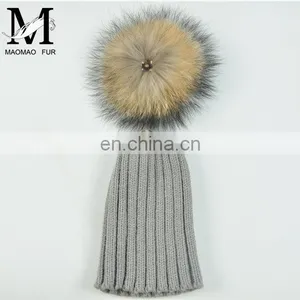 Wholesale New Fashion Hat With Raccoon Fur Ball Hand Knitted Baby Hat thumbnail-6