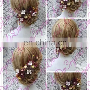 Aidocrystal Gold Organza Fall Hair Accessories Flower Crown Wedding Headpiece thumbnail-2