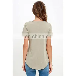 Fashion Design Plain Women T-Shirts Wholesale V-neck Short Sleeves Blank T-shirt thumbnail-4
