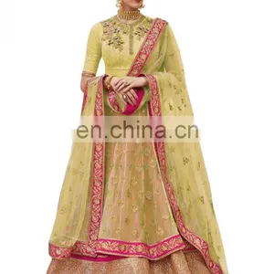 Wedding Wear Stylish Lime Yellow Color Lehenga Choli + Bottom Pant Style Anarkali Suits Dress Material 2017 thumbnail-1