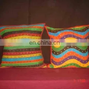 Silk Cushion Cover,Sari Patchwork Cushion Cover thumbnail-1