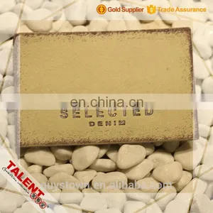 Custom Denim Hot Pressed Embossed Brand Name Genuine Brown Leather Label Patch thumbnail-1